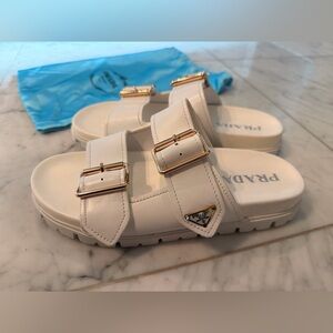 Women’s White Sandals with gold buckles 8